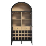 Modway Nolan Modern Farmhouse Arched Bar Cabinet in Black Wood Grain - 72 Inch Tall Wine Storage Cabinet with Glass Doors and Wine Rack - Large Liquor Cabinet for Dining or Living Room Modway