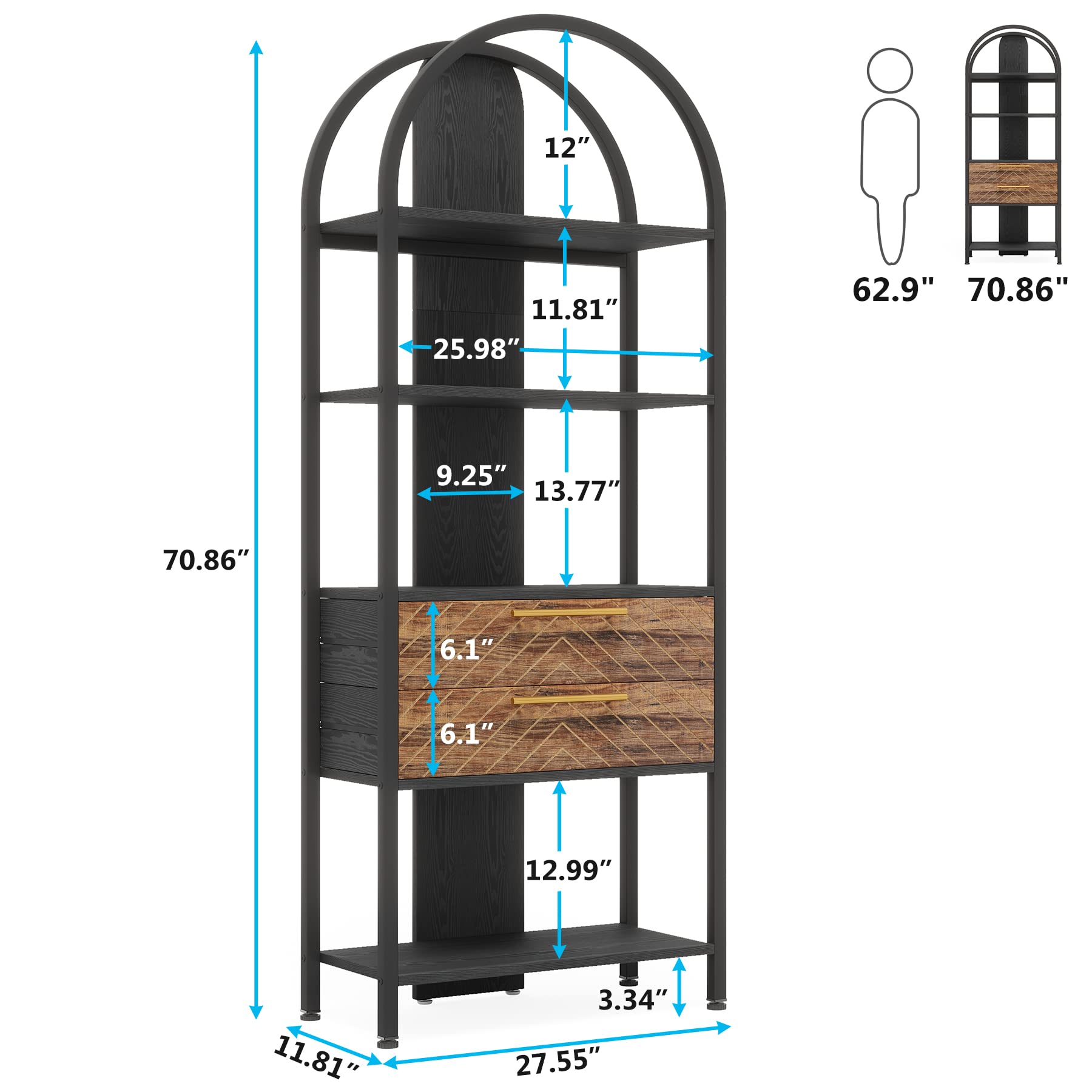 Tribesigns Industrial 4-Tier Bookshelf with 2 Drawers and LED Light - WoodArtSupply