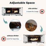 Erinnyees Large Dog Crate Furniture, 62.5'' Solid Wood Furniture Style Dog Crate with Removable Divider, Bite Resistant Dog Kennel Indoor, Dog Cage with Double Sliding Barn Door Design, White Erinnyees