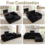 104 Inch Cloud Sectional Couch with L-Shape Chaise,Modern Upholstered Couches with Deep Seat,Corduroy Sponge Compressed Sofa for Living Room, Bedroom,No Assembly Required(Black) ZKJOLMN