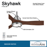 MINKA-AIRE F749L-BN Skyhawk 60 Inch LED Ceiling Fan with Carved Wood Blades, Integrated LED Light and DC Motor in Brushed Nickel Finish MINKA-AIRE