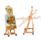 foriy H Frame Easel Multi-Function Studio Easel Solid Beech Wood Easel Adjustable Painting Canvas Holder Stand Tilts Flat Artist Easel with Locking Caster Wheels foriy