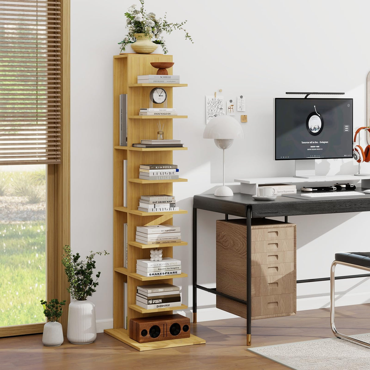 ELECWISH Narrow Bookshelf, 13-Tier Bookcase for Small Space, Tall Vertical Spine Bookshelf Tower, Modern Corner Book Shelf with Storage for Home Office ELECWISH