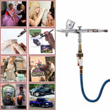 Pinkiou Airbrush Kit with Different Nozzle and Needles Muti-Purpose Dual Action Airbrush Sets with Air Brush 0.2 0.3 &0.5mm Needles and Air Hose for Hobby Model Painting Tattoo Cake Nail Art Pinkiou