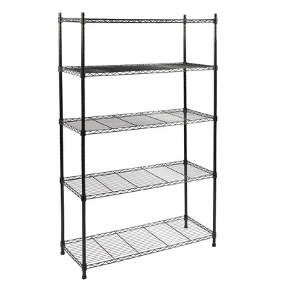 Elevon 5-Tier Storage Shelves, Adjustable Metal Wire Shelving Unit with Leveling Feet Heavy Duty Pantry Shelves Organizer Rack for Kitchen Garage Laundry Office Warehouse, 35"L x13.4"W x64.3"H, Black