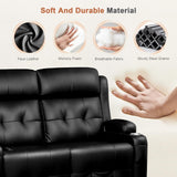 RV Loveseat Recliner Sofa, Oversized Massage Wall Hugger Recliners with Insert Pockets, Cup Holders, Reclining Couch, 150° Adjustable Recline & Padded Armrests, for RV Furniture (Black, Loveseat) Tiooii