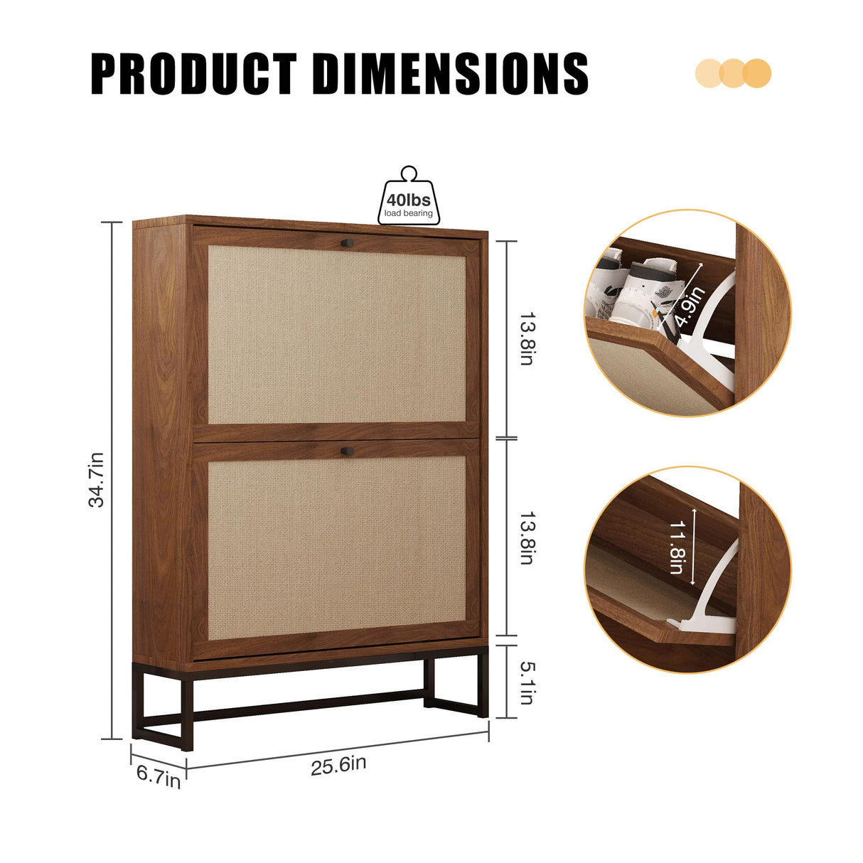 AVZEAR Freestanding Shoe Organizer with 2 Flip Drawer Doors, Entryway & Closet Shoe Storage, Linen Doors, Walnut AVZEAR