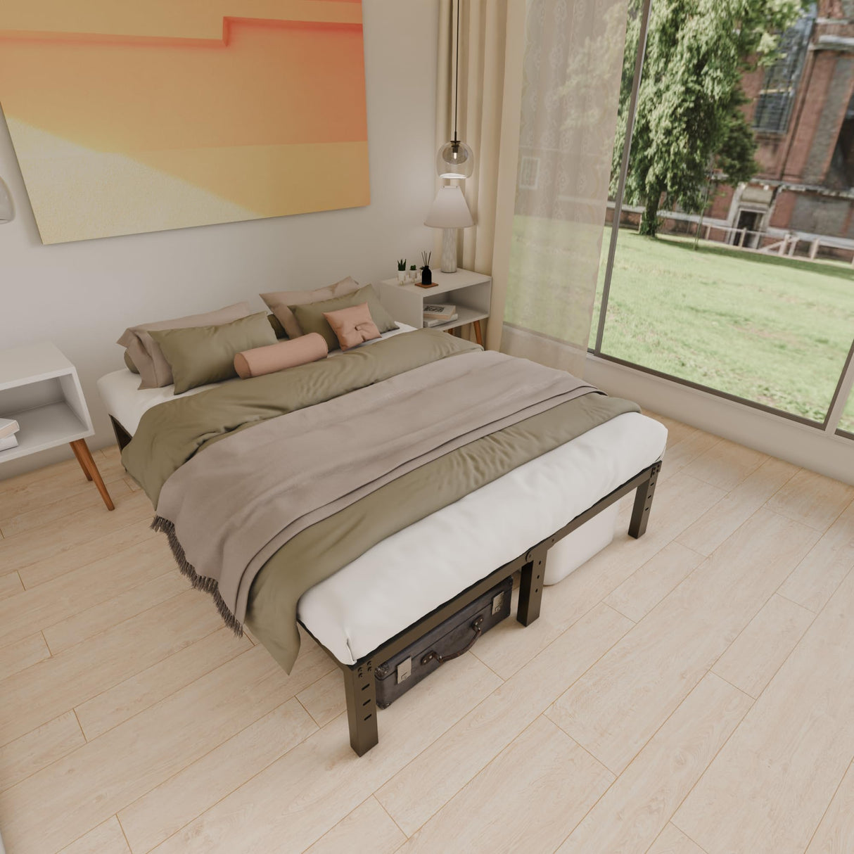 HOBINCHE 10 Inch Queen Size Bed Frame - No Box Spring Needed Heavy Duty Metal Platform Mattress Foundation with Steel Slats, Non-Slip Noise Free Easy Assembly Black Bedframes HOBINCHE