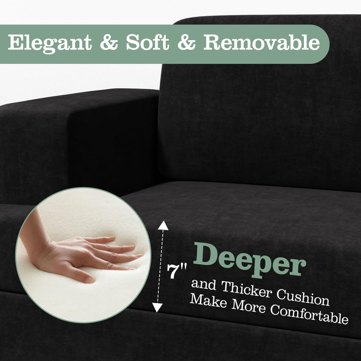 Apicizon 89" Black Couch, Comfy Couch Clound Couch 3 Seater Sofa for Living Room, Dark Grey Sofa Couch Modern Couches with Removerable Cover for Bedroom, Chenille Apicizon