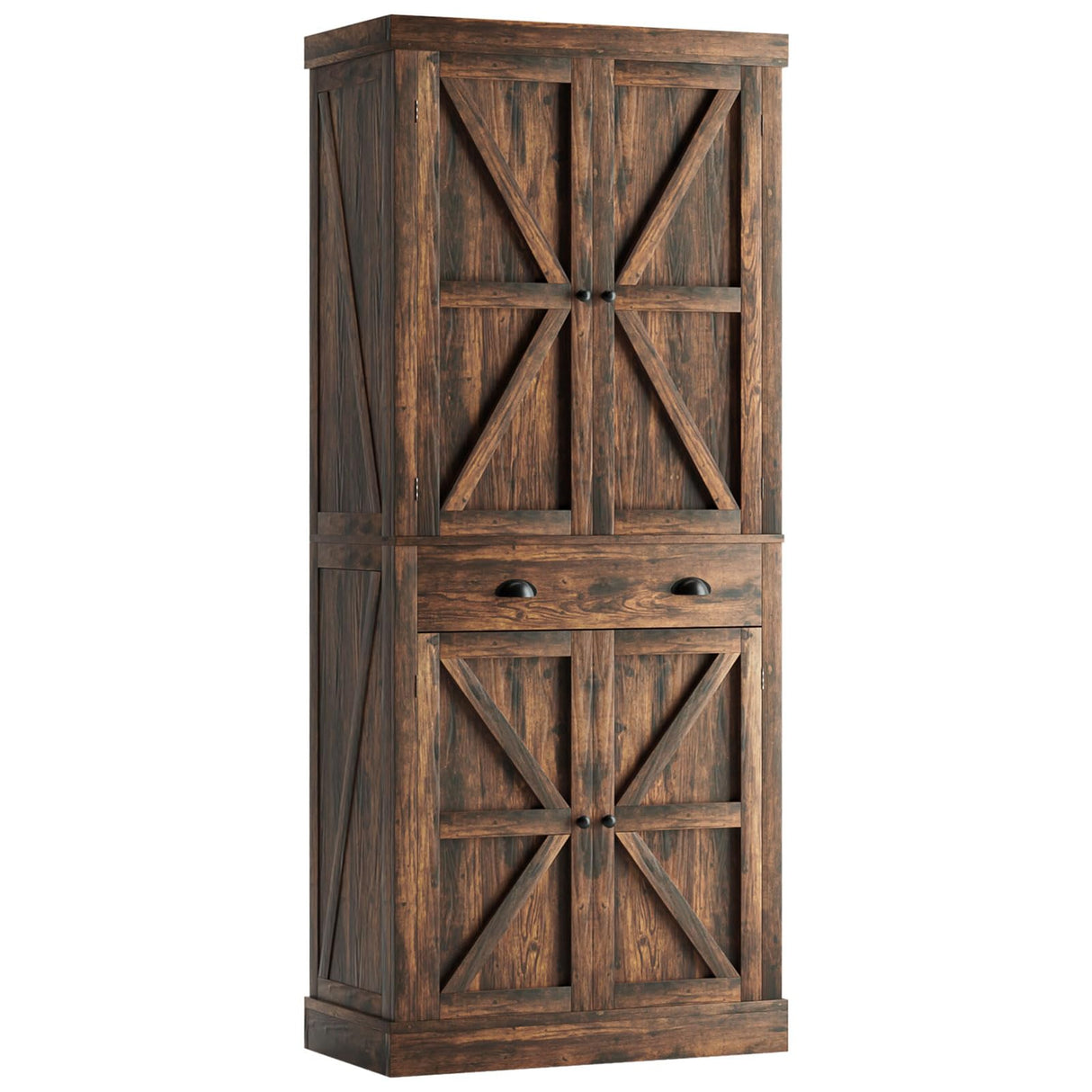 oneinmil Kitchen Pantry Cabinet 72.6" H, Farmhouse Wooden Cabinet with 4 Adjustable Shelves, Freestanding Cupboard with Drawers, Tall Pantry Cabinet for Kitchen, Dining Room, Brown oneinmil