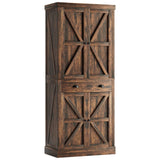 oneinmil Kitchen Pantry Cabinet 72.6" H, Farmhouse Wooden Cabinet with 4 Adjustable Shelves, Freestanding Cupboard with Drawers, Tall Pantry Cabinet for Kitchen, Dining Room, Brown oneinmil