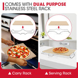 Unicook 12 Inch Square Pizza Stone for Oven and Grill, Oven Baking Stone for Bread, Cordierite Pizza Pan for Baking Crispy Pizzas, Bread and Cookies, Includes Carry Rack and Pizza Dough Scraper Unicook