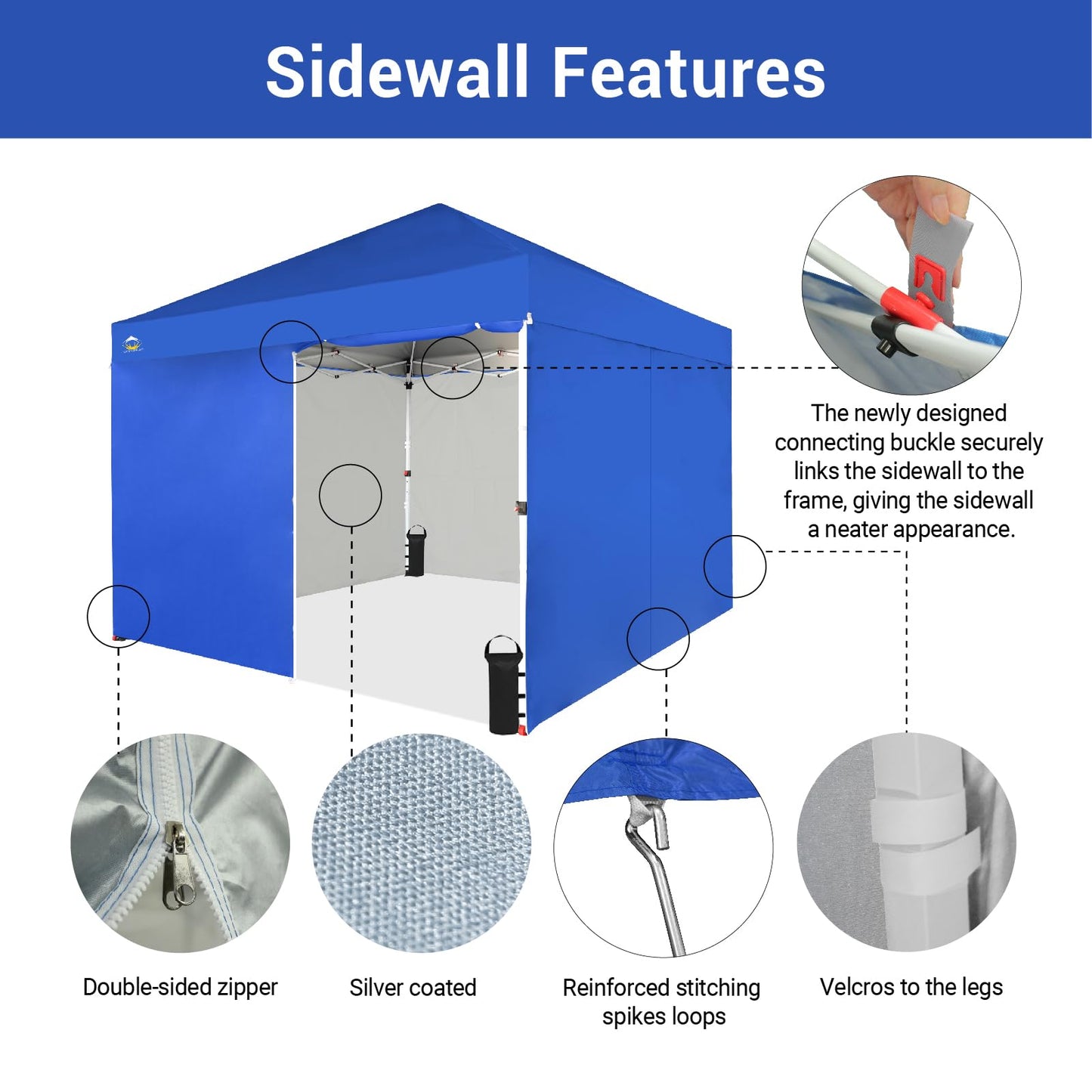 CROWN SHADES 10X10 Comercial Instant Canopy Pop Up Tent with Center Lock (10x10 with 4 Sidewalls, Blue)