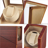 Automatic Single Watch Winder with Quiet Japanese Motor,AC Adapter or Battery Powered,Premium Leather Exterior and Soft Flexible Watch Pillows for Men's and Women's Watches (Wood texture-WW138R) LINGFANSTORE