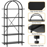 Arbuxzuy Arched Bookshelf 5 Tier Book Shelf, 31.5 Inch Width Industrial Arch Bookcase, Curved Tall Bookshelf with Open Shelves for Home Office, Living Room, Bedroom, Black Arbuxzuy