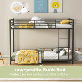 Giantex Metal Bunk Bed Twin Over Twin, Low Profile Bunk Bed Frame with Ladder & Full Length Guardrail, Space-Saving Twin Size Bed Frame for Kids Teens, No Box Spring Needed, Black Giantex