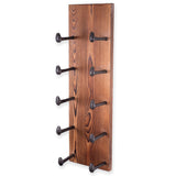 Rustic State Alicante Wall Mounted Reclaimed Wood Vertical Wine Rack Holder Shelf Organizer with Railroad Spike Cast Iron Hooks for 5 Bottles - Home, Kitchen, Dining Room Bar Décor - Walnut Rustic State