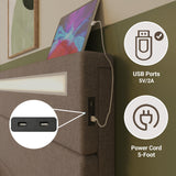 Forrise Full Size Upholstered Bed Frame with LED Lights and USB Ports - Modern Noise-Free Design in Grey Forrise
