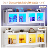 SEDETA L Shaped Gaming Desk with Drawers, L Shaped Computer Desk with Hutch and Storage Shelves, Gaming Desk with Pegboard, Led Lights, and Power Outlet, Home Office Desk, Corner Desk, White SEDETA