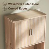 FiveWillowise 70.1" Tall Fluted Pantry Cabinet, Kitchen Storage with Countertop for Microwave, Modern Pantry Organizer Cupboard with Drawer for Dining, Living Room, Natural Wood FiveWillowise