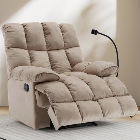 hzlagm Oversized Recliner Chairs for Adults 400LBS, Extra Wide Recliner, Manual Recliner Chair with Overstuffed Armrest and Backrest, Velvet Big and Tall Recliners for Living Room, Beige hzlagm