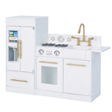 Teamson Kids Little Chef Charlotte Modern Modular Interactive Wooden Play Kitchen with Refrigerator, Stove and Sink in White with Gold Finishes Teamson Kids