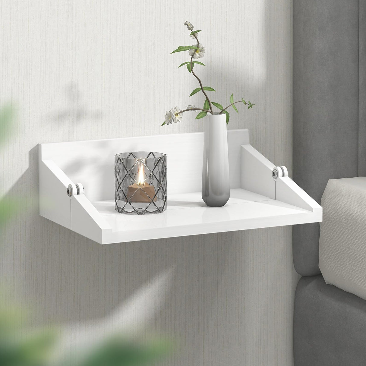 SUMGAR Floating Nightstand White Modern Bedside Table Organiser Fully Assembled Shelf Small Spaces Wall Mounted Storage Wood Furniture for Bedroom Home Decor 13 Inch Wide SUMGAR