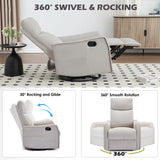 Trustyue Swivel Rocker Recliner Chair, 360° Swivel Recliner with Heat and Massage, Rocker Recliner Nursery Glider Chair with Side Pockets for Living Room (Beige, Fabric) Trustyue