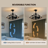 MOOONICHE 27'' Farmhouse Cage Ceiling Fan with Light Remote Control, Ash Brown Rustic Ceiling Fan with Lights,Vintage Chandelier Fan for Kitchen Dining Room Living Room MOOONICHE