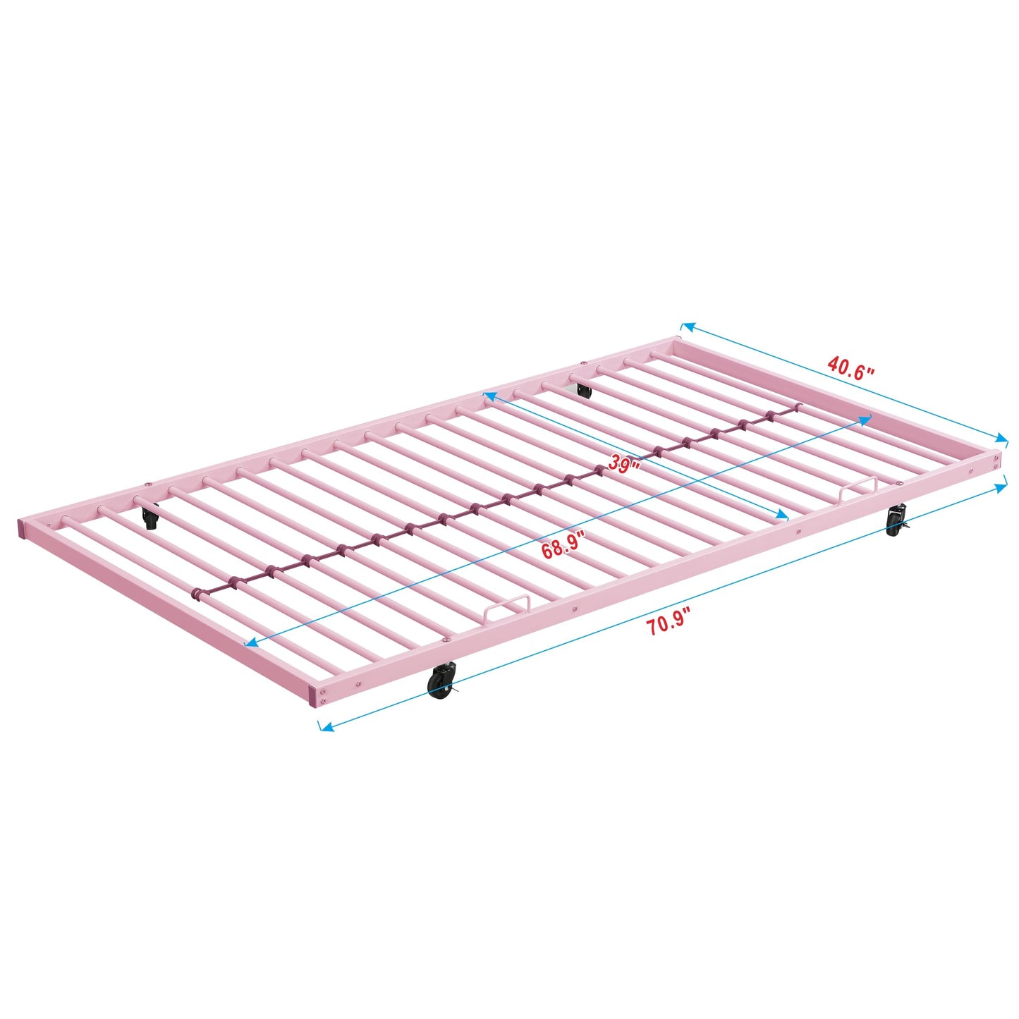 Zyerch Twin Over Twin Bunk Bed with Trundle, 3 Bunk Beds for Kids, Twin Bunk Beds Metal Bed Frame with 2 Ladders & Full Length Guardrail, Noise Free Metal Bunkbeds, Pink