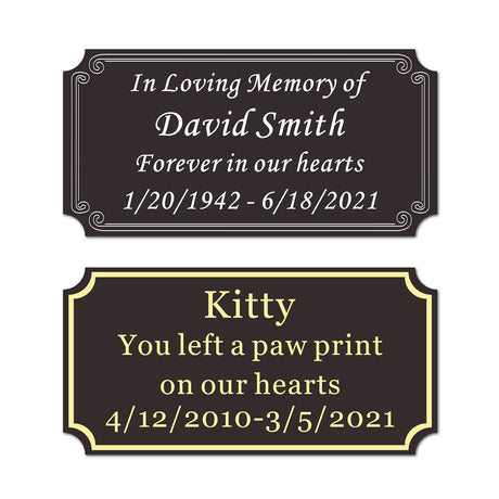 Size: 2" H x 4" W, Custom Elegant Metal Engraved Plate, Personalized Black Solid Brass or Stainless Steel Laser Engraved Name Plates with Adhesive Backing or Screw, Silver or Gold Etched Letters SINYUDUN