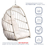 Hanging Egg Chair, Patio Wicker Hammock Egg Basket Chair with Cushion, Outdoor Rattan Swing Hammock for Balcony Garden Bedroom, White (Stand not Included) BELTGEEK