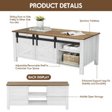YESHOMY Coffee Table with Sliding Barn Doors & Storage, Wooden Center Rectangular Cabinet with Adjustable Shelves, for Livingroom, Bedroom, Home Office, White YESHOMY