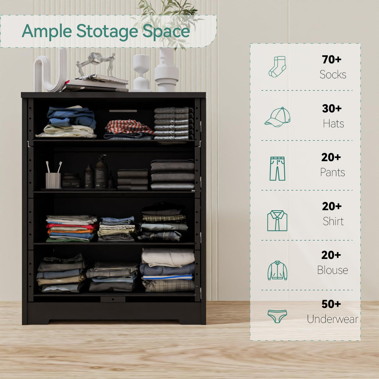 GEPELCN Dresser for Bedroom with Power Outlets Wood 4 Drawer Dresser with Large Organizer Tall Chest of Drawers Closet for Bedroom Living Room Kids Room Hallway GEPELCN