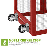 GUTINNEEN Chicken Coop Mobile Chicken House with Wheels Expandable Wooden Hen House 80.7" Outdoor Rabbit Hutch Movable with Large Nesting Box for 2-4 Chickens (Red) GUTINNEEN