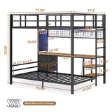 DICTAC Black Full Over Twin Bunk Bed with Integrated Desk, Charging Station, LED Lighting & Storage Solutions DICTAC