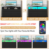 Gyfimoie 6 Drawer Double Dresser with Power Outlet, Accent Chests of Drawers with LED Light, Modern Storage Dresser for Bedroom, Living Room (Black) Gyfimoie