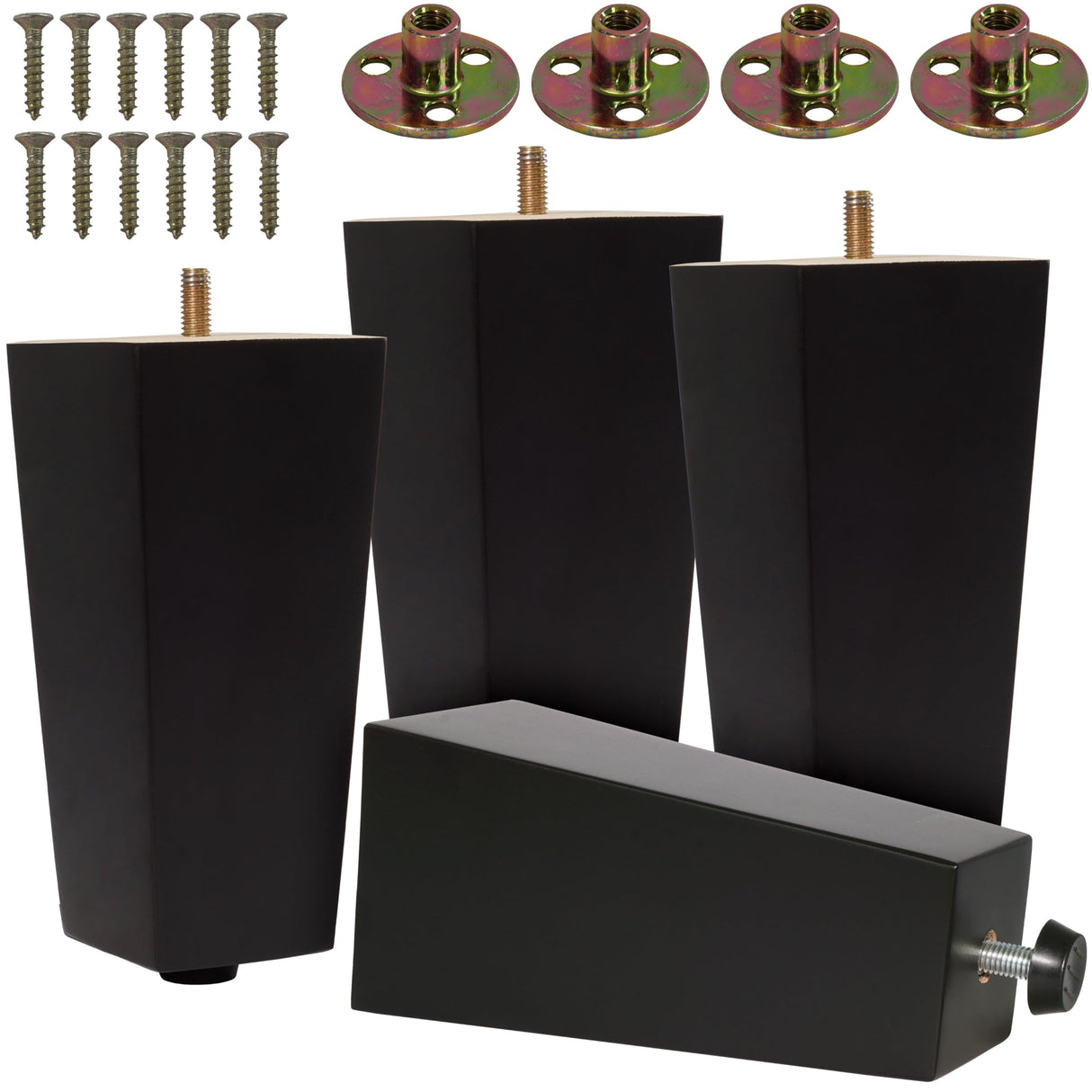 CODIN (5 Sizes: 3"-4"-5"-6"-8" Set of 4 Wood Furniture Legs - Square Sofa Legs, Couch Leg - Brown Mid-Century Modern Replacement Legs for Armchair Recliner Coffee Table Dresser (4, 6") CODIN