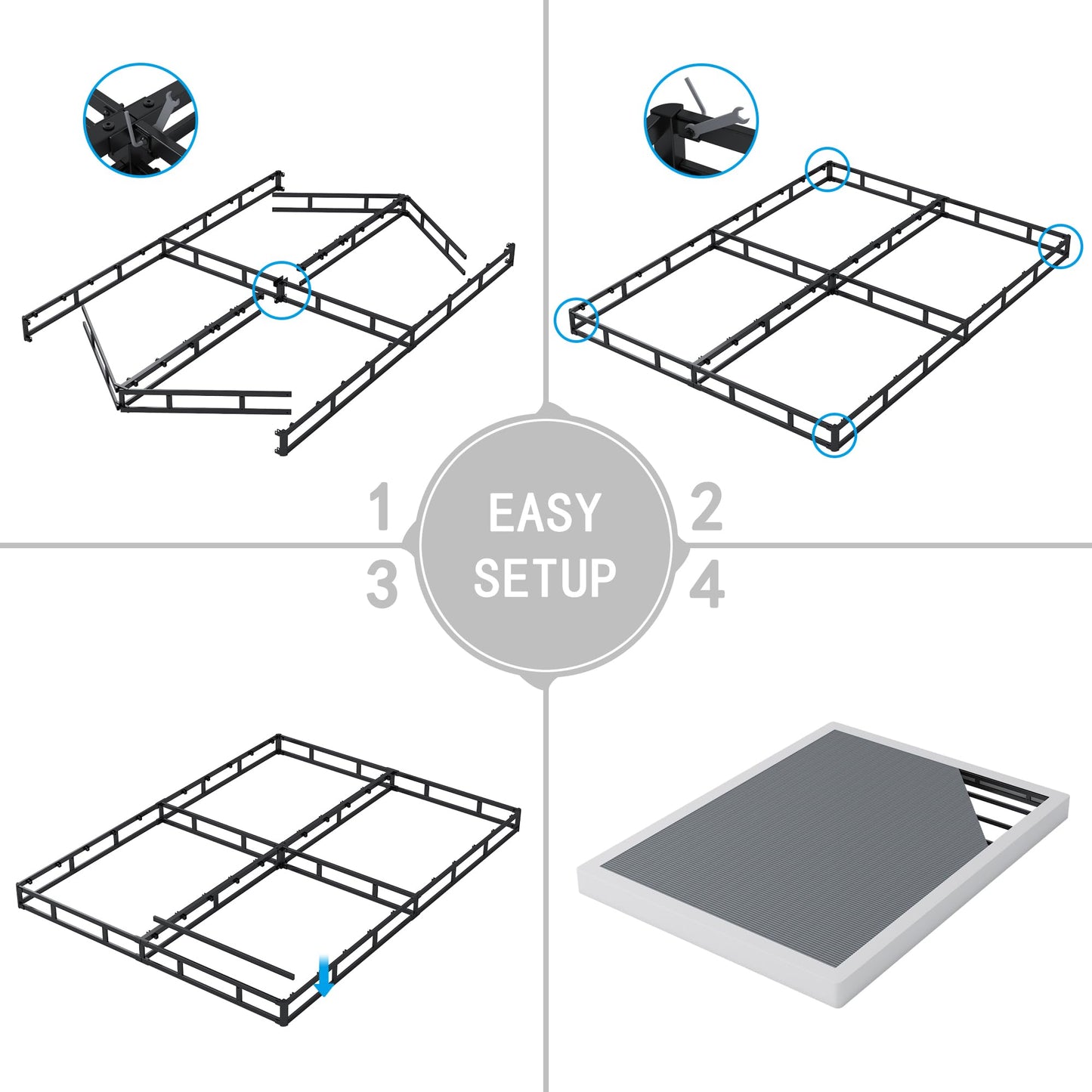 HOBINCHE 5 Inch King Size Box Spring for Bed,Heavy Duty Box Spring with Fabric Cover,Noise Free,Easy Assembly,3000LBS Weight Capcity Metal Mattress Foundation,Non-Slip