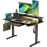 INNOVAR Glass Standing Desk with 3 Drawers, 48x24 Inch Height Adjustable Desk with USB Ports & LED Lights, Electric Stand Up Desk with Monitor Stand for Home, Office, Workstation, Black INNOVAR