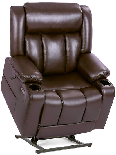 EONIX Dual Motor Oversized Power Lift Recliner Chair for Elderly, 400lbs Heavy Duty Leather Recliner with Massage and Heat, Big and Tall Lay Flat Lift Chair with Cup Holders, SLRY006063, Dark Brown