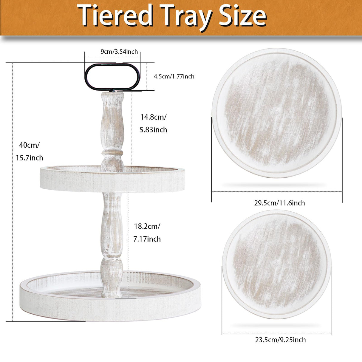 Decorative Tray - Two Tiered Tray Cupcake Stand Farmhouse Rustic 2 Tiered Serving Tray for Home and Kitchen Decor, Party, Weddings-Holiday Decoration Customizable Display Options(White) Krismax