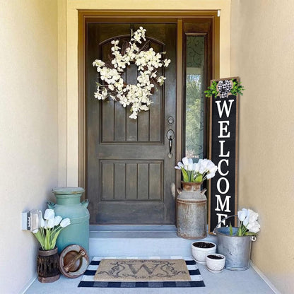 3D Outdoor Welcome Sign for Front Porch Standing 45"X9" Wood Frame Large Vertical Tall Leaner Welcome Signs Decor for Rustic Farmhouse Outside Home Front Door Decorations(Wood Black)