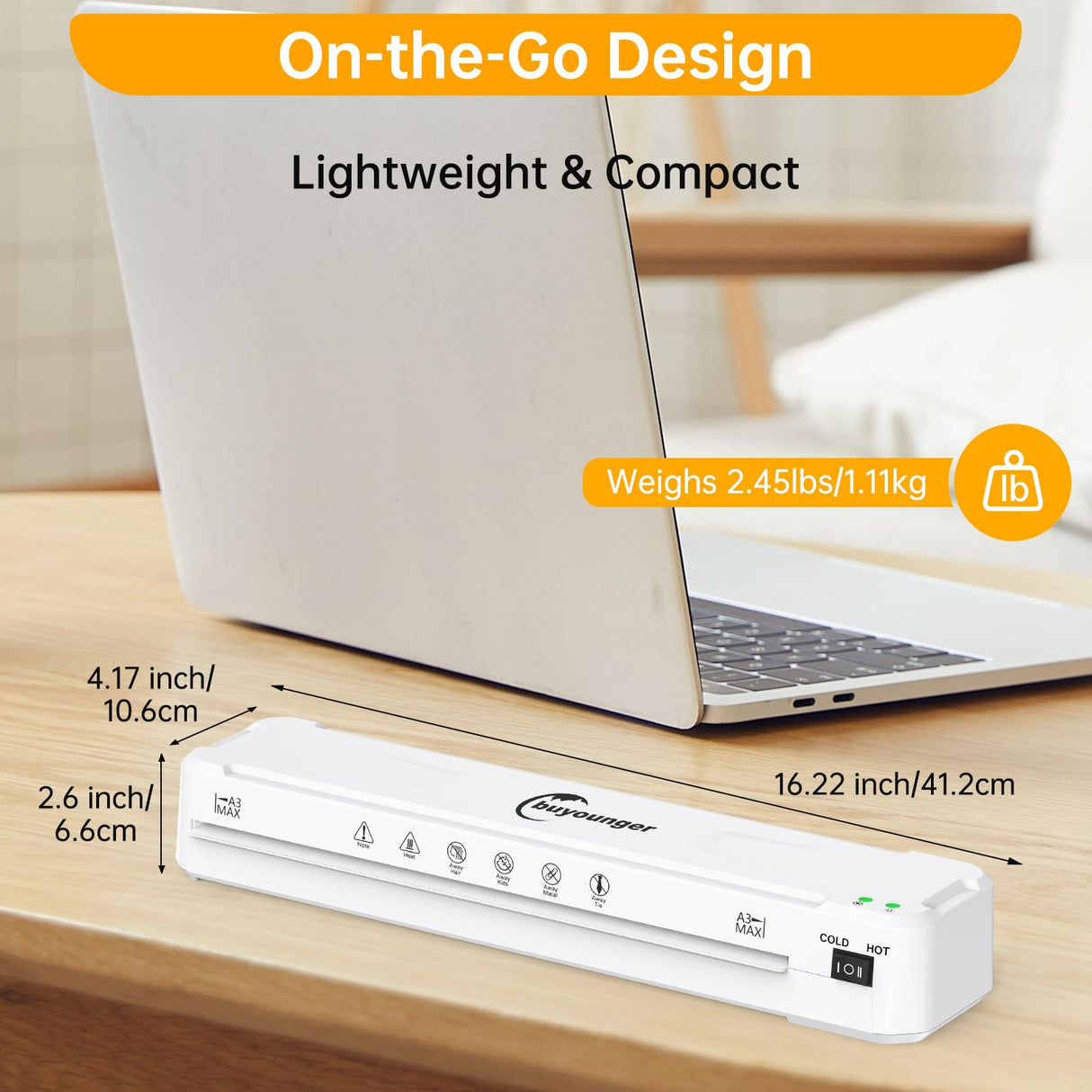 Buyounger Laminator Machine, A3 Laminator Machine with 30 Laminating Sheets, 13 Inch Laminating Machine with Fast Warm-up for A3/A4/A5/A6, Thermal and Cold 11X17 for Home School Office Buyounger