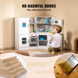 VEVOR Corner Wooden Play Kitchen, Toy Set with Lights and Sounds, Toddler Kitchen with Ice Maker, Oven, Sink, Clock, Microwaves, Refrigerator and Accessories, for Toddlers, Preschoolers, White VEVOR