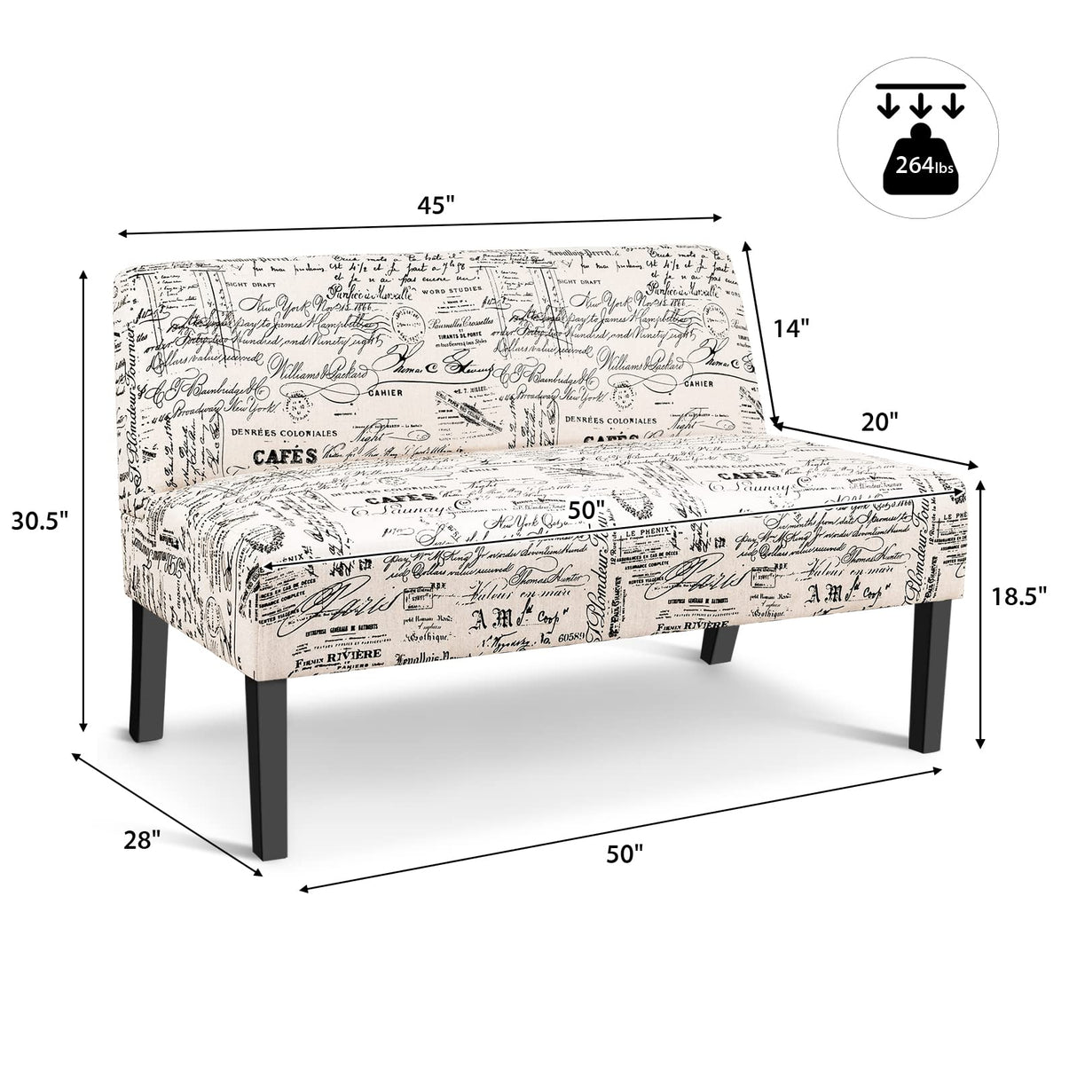 Giantex Armless Loveseat Sofa Modern Sofa Chair Couch Wood Living Room Leisure Fabric Furniture (Letter-Design) Giantex