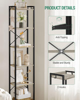 Hzuaneri Bookshelf, Book Shelf, Industrial Bookcase with 2 Hooks, Coner Shelf Storage Organizer for Home Office, Living Room, Bedroom, Kitchen, 6-Tier Greige BC10705B Hzuaneri