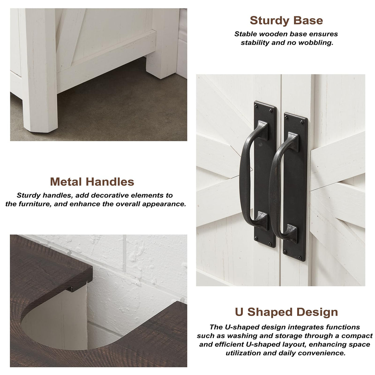 Minifeel Bathroom Floor Cabinet, Farmhouse Bathroom Storage Cabinet, Adjustable Shelf, Barn Doors, Cabinet for Bathroom, Kitchen, Living Room (Antique White) Minifeel