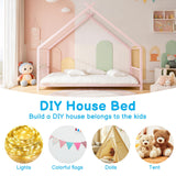 Karl home Twin Size Toddler Floor Bed, Metal Montessori Bed with Slats & Fence, Roof/House/Canopy Bed Frame for Girls, Boys, No Box Spring Needed, Pink Karl home