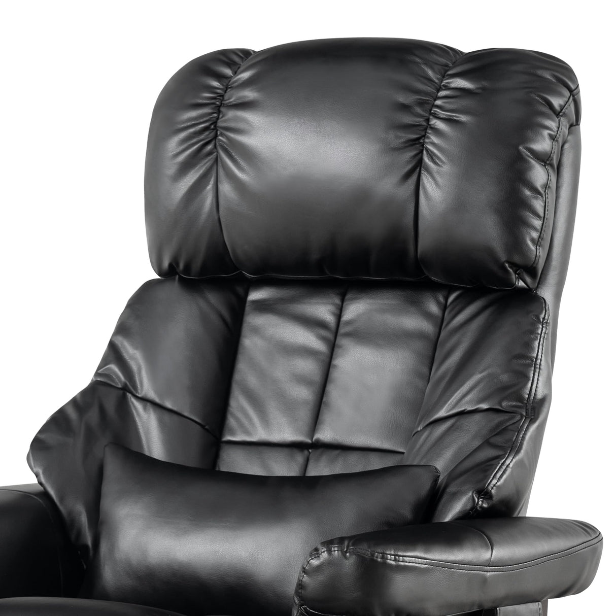 MCombo Manual Swivel Recliner with Ottoman, Reclining Chair with Vibration Massage for Small Spaces, Living Room, Office, Faux Leather 9068 (Black) MCombo